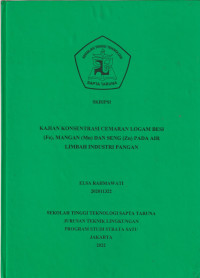 Image of Kajian Konsentrasi Cemaran Logam Besi (Fe) , Mangan (Mn) Dan Seng (Zn) Pada Air Limbah Industri Pangan